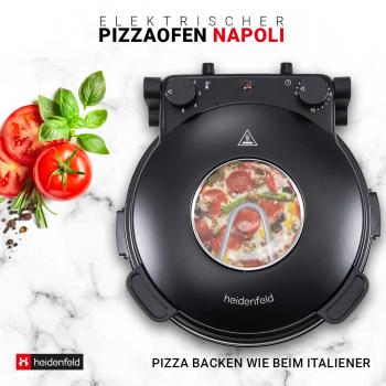 Heidenfeld elektrischer Pizzaofen Napoli, 1.200 Watt, 400°, Sichtfenster, CE-Zertifikat, Pizzastein