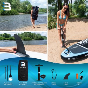 Bluemarina SUP Board Moana 2020, aufblasbar mit Double Layer, Paddel, Pumpe, Rucksack, 5J Garantie 325X86X15cm