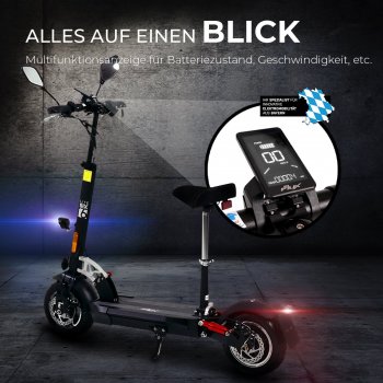 eFlux Lite Six E-Scooter 1000 Watt mit Straßenzulassung, 40 km/h, verstellbarer Sitz, Lithium-Akku