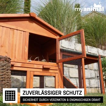 MyAnimal Hasenstall MH-03 Doppelstockhaus mit Garten, Freilauf, abnehmbares Dach, verzinkter Draht