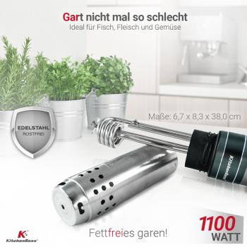 KitchenBoss Sous-Vide-Stick G300, Sous-Vide-Garer mit 1.100 Watt, Edelstahl, Timer, 3 Jahre Garantie