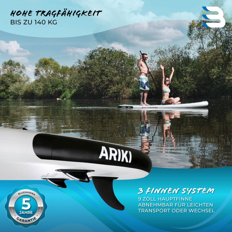 Bluemarina SUP Board Ariki 2020, Stand Up Paddle aufblasbar mit Paddel, Pumpe, Rucksack, 5J Garantie Bluemarina SUP Board Ariki 2020, Stand Up Paddle aufblasbar mit Paddel, Pumpe, Rucksack, 5J Garantie