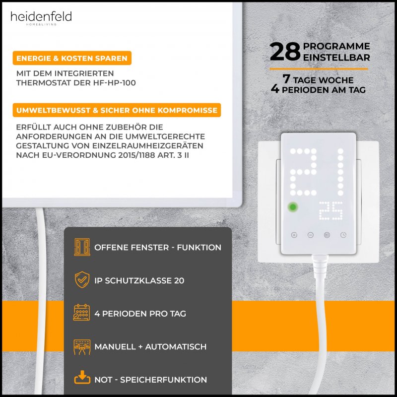 Heidenfeld Infrarotheizung HF-HP100 weiß, Infrarotheizkörper inkl. Thermostat, TÜV GS, 10J Garantie Heidenfeld Infrarotheizung HF-HP100 weiß, Infrarotheizkörper inkl. Thermostat, TÜV GS, 10J Garantie