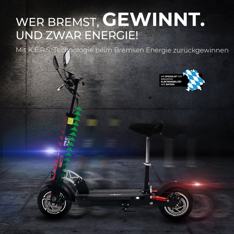 eFlux Lite Six E-Scooter 1000 Watt mit Straßenzulassung, 40 km/h, verstellbarer Sitz, Lithium-Akku eFlux Lite Six E-Scooter 1000 Watt mit Straßenzulassung, 40 km/h, verstellbarer Sitz, Lithium-Akku